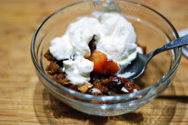 Quince Crumble dotted with whipped cream